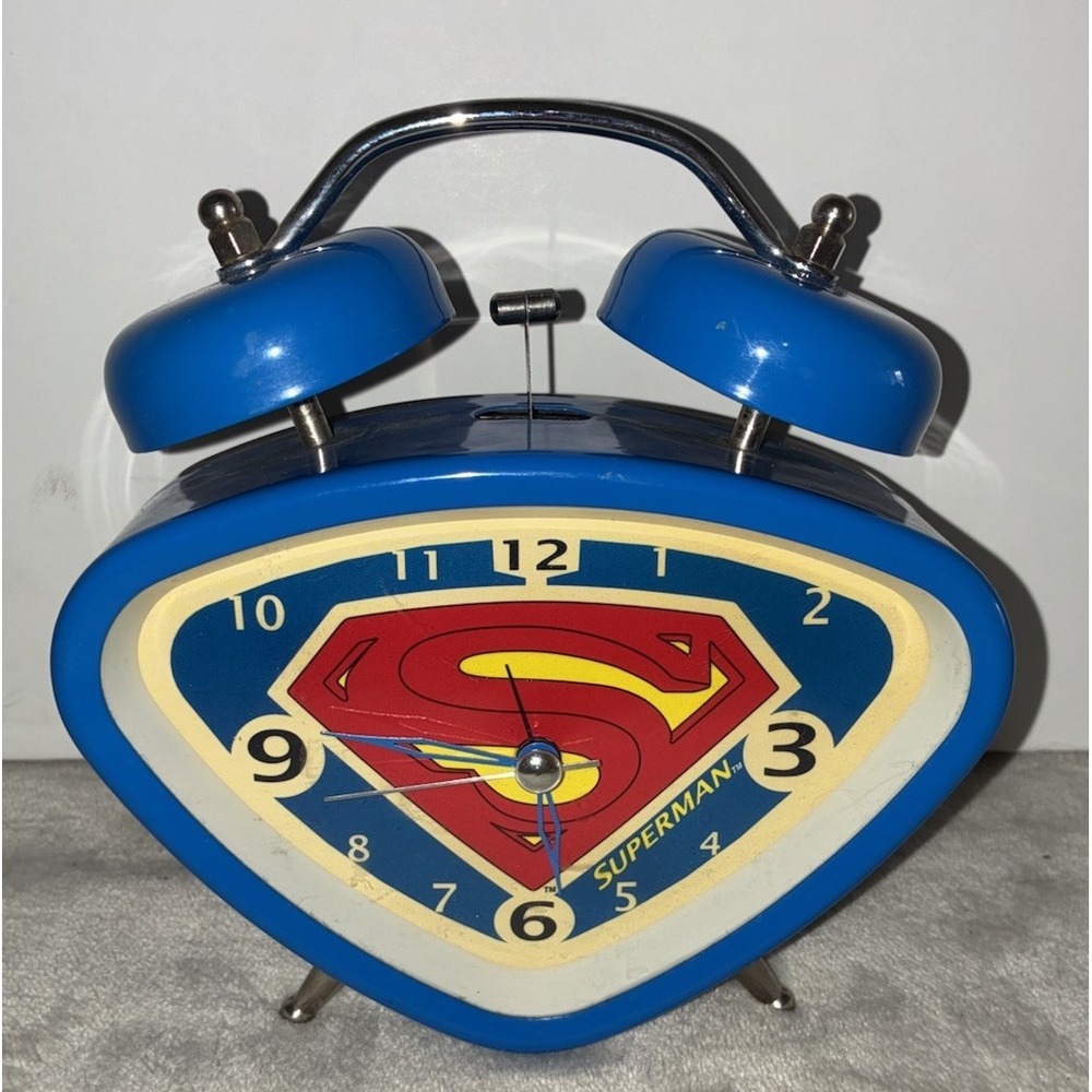 Vintage Superman Clock DC Comics Collectible Decor 715UA158 Blue Twin Bell